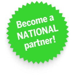 Green circle with text reading Become A National Partner