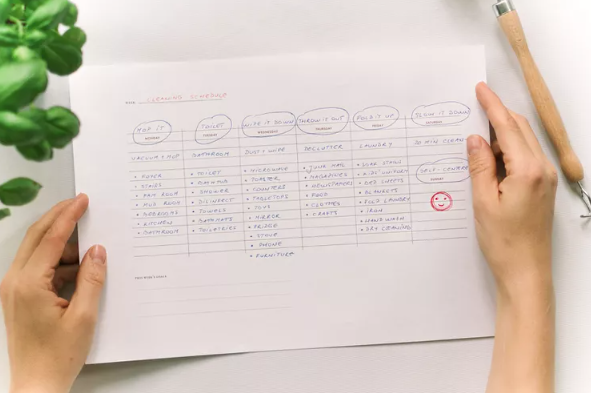 hand holding sheet with calendar on it