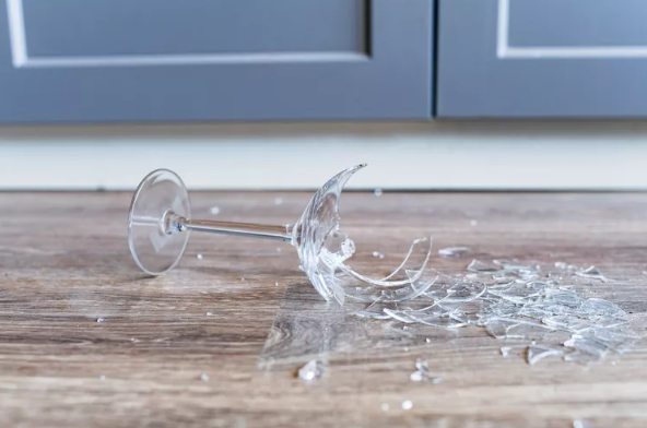 wine glass shattered on floor